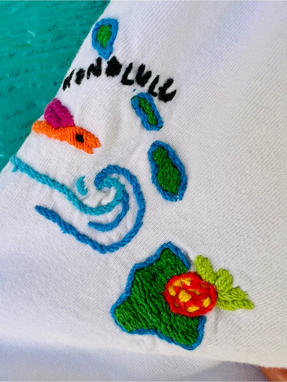 Vintage 90s Swan Magic America The Beautiful Hand Embroidered Map Tee SIZE LARGE - Picture 5 of 8